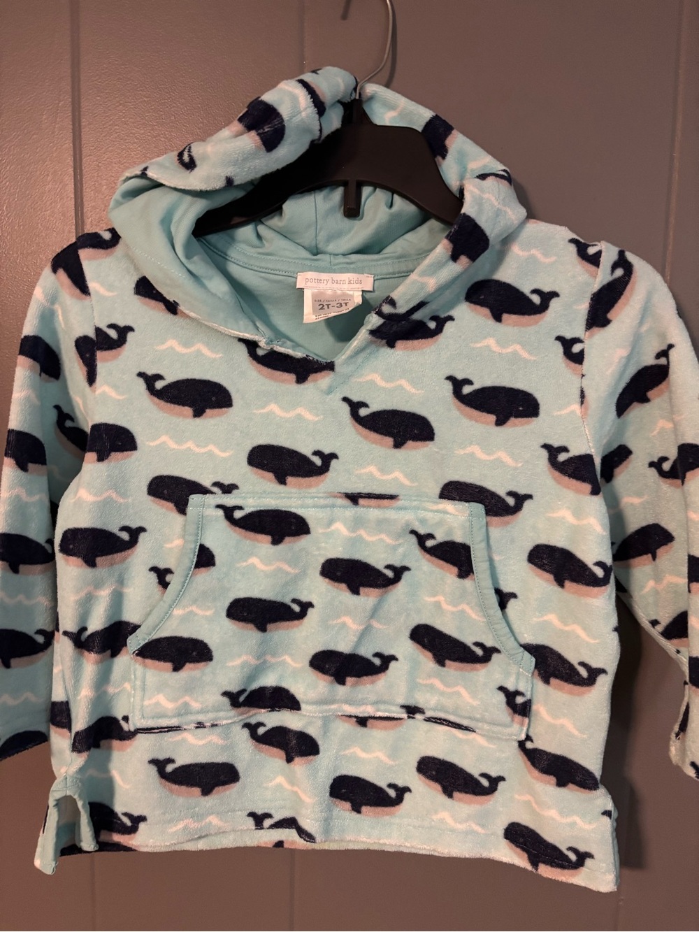 Pottery Barn Kids Aqua Whale Pullover Hoodie - Navy Whale Print